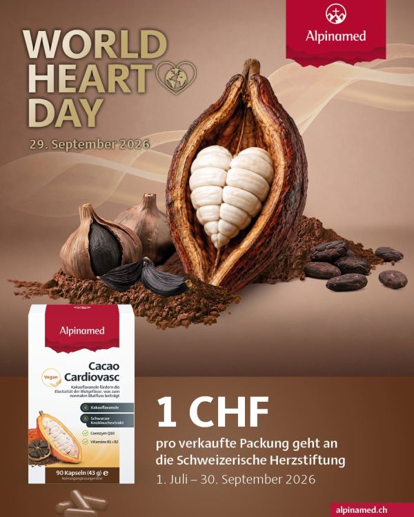 Am 29. September ist Weltherztag ❤️ Für jede verkaufte Packung Alpinamed Cacao Cardiovasc spenden wir CHF 1.00 an die Sc...