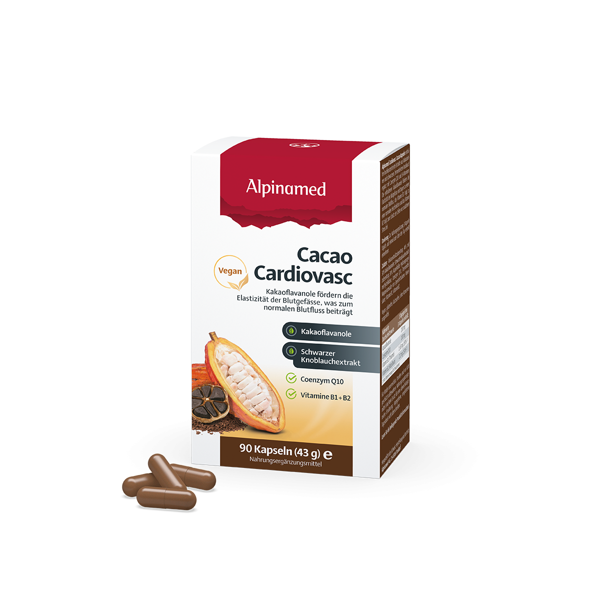 Kakao Kapseln - Cacao Cardiovasc Tabletten / Nahrungsergänzungsmittel mit Kakaoflavanole | Alpinamed AG