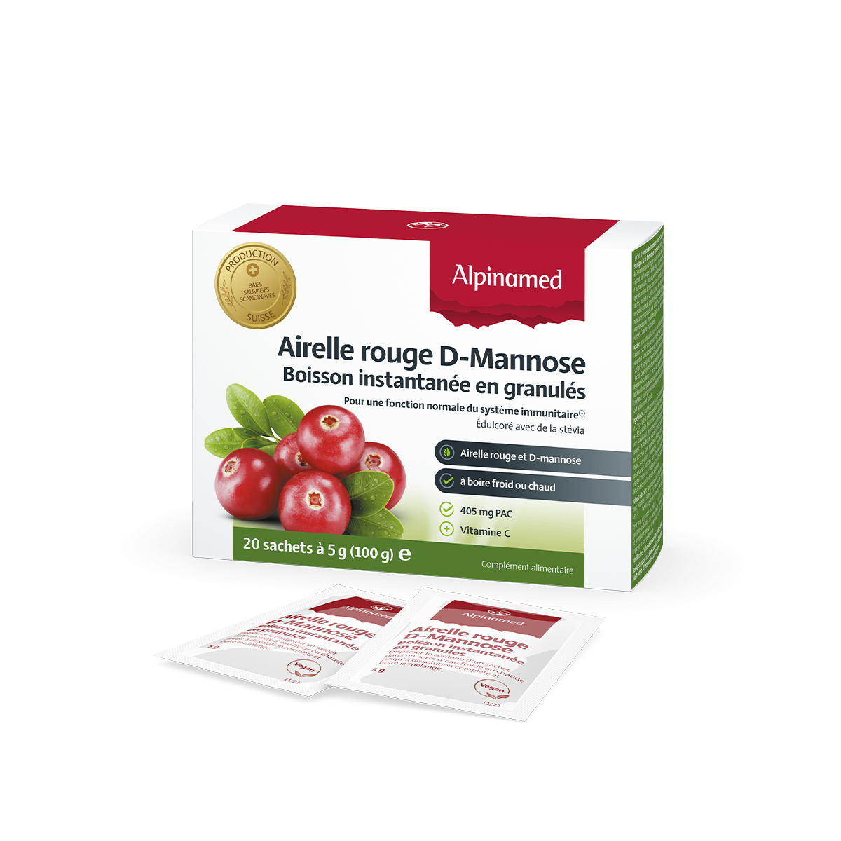 Mirtillo rosso D-Mannose Bevanda istantanea in granuli | Alpinamed AG